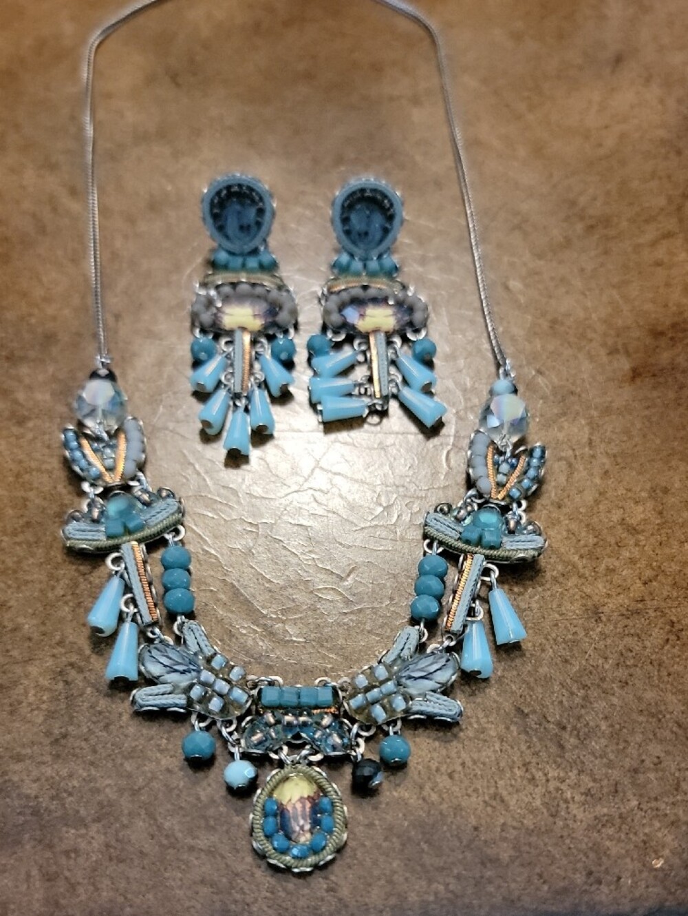 Ayala Bar Delicate Mint Bead Chandelier Necklace & Earring Set